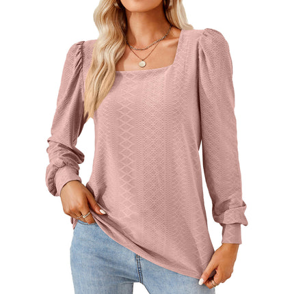 Women Tunic Tops Loose Puff Long Sleeve Shirts Square Neck Tops