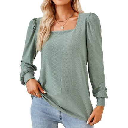 Women Tunic Tops Loose Puff Long Sleeve Shirts Square Neck Tops