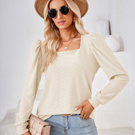 Women Tunic Tops Loose Puff Long Sleeve Shirts Square Neck Tops