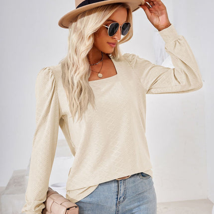 Women Tunic Tops Loose Puff Long Sleeve Shirts Square Neck Tops