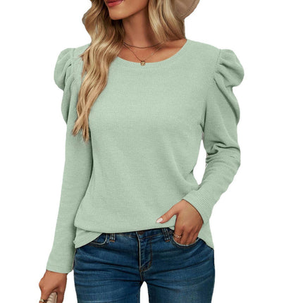 Women Crew Neck Tunic Tops Loose Puff Long Sleeve Shirts Tops