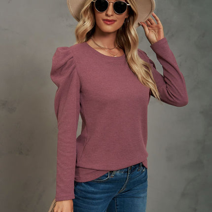 Women Crew Neck Tunic Tops Loose Puff Long Sleeve Shirts Tops