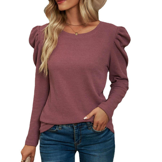 Women Crew Neck Tunic Tops Loose Puff Long Sleeve Shirts Tops