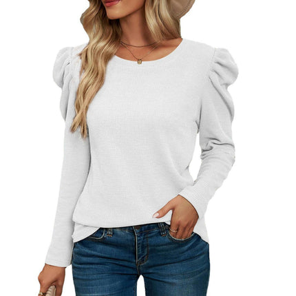 Women Crew Neck Tunic Tops Loose Puff Long Sleeve Shirts Tops