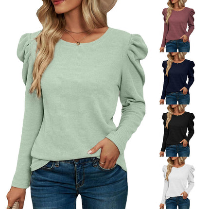 Women Crew Neck Tunic Tops Loose Puff Long Sleeve Shirts Tops