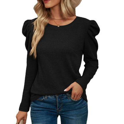 Women Crew Neck Tunic Tops Loose Puff Long Sleeve Shirts Tops