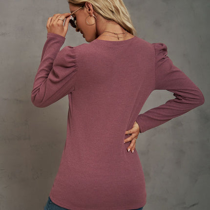 Women Crew Neck Tunic Tops Loose Puff Long Sleeve Shirts Tops