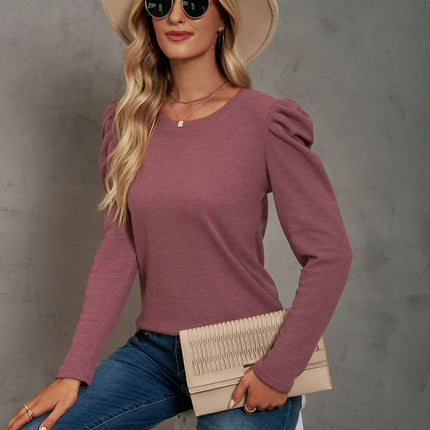 Women Crew Neck Tunic Tops Loose Puff Long Sleeve Shirts Tops