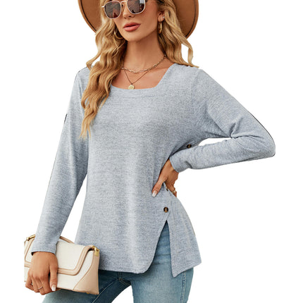 Women's Side Split Tops Long Sleeve Square Neck Tunic Tops