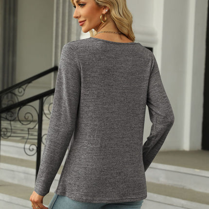 Women's Side Split Tops Long Sleeve Square Neck Tunic Tops