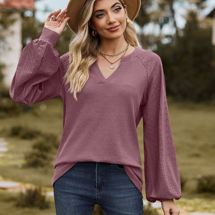 Women's V Neck Tunic Blouses Puff Long Sleeve Fall Tops T-Shirts