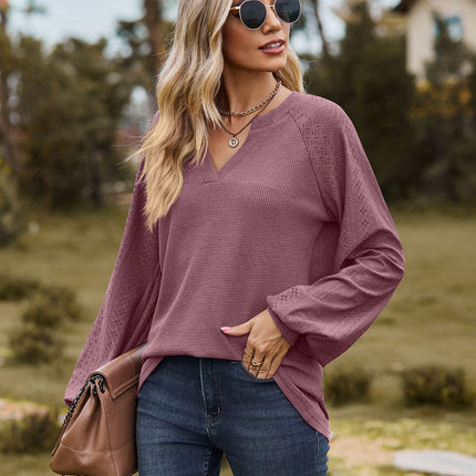 Women's V Neck Tunic Blouses Puff Long Sleeve Fall Tops T-Shirts