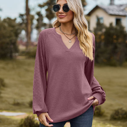 Women's V Neck Tunic Blouses Puff Long Sleeve Fall Tops T-Shirts