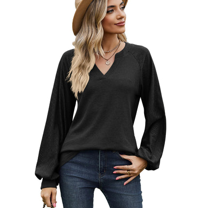 Women's V Neck Tunic Blouses Puff Long Sleeve Fall Tops T-Shirts