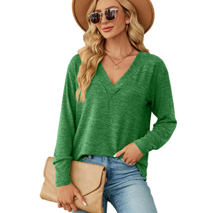 Women's Summer Tops V Neck Long Sleeve Shirt Loose Casual T-Shirt