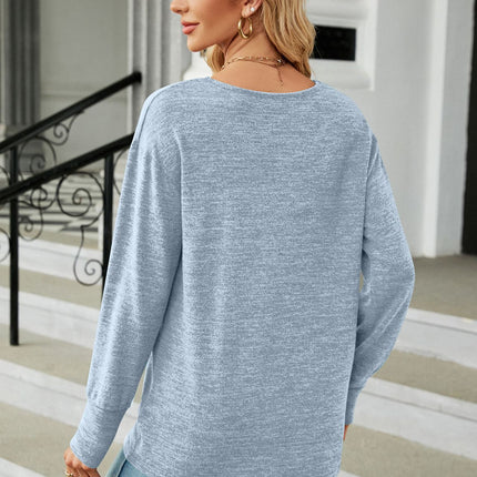 Women's Summer Tops V Neck Long Sleeve Shirt Loose Casual T-Shirt