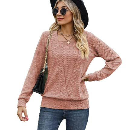 Women's Long Sleeve Square Neck Shirts Causal Loose Fit Tunic Blouse Top