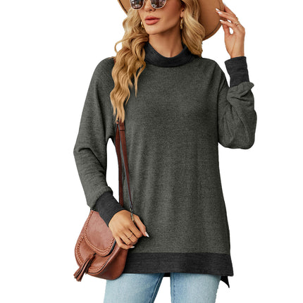 Women's Turtle Neck Long Sleeve Tops T Shirts Split Casual Loose Tops