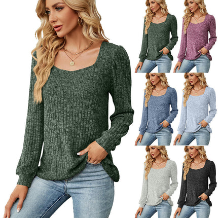 Women's Long Sleeve Square Neck Shirts Causal Loose Fit Tunic Top