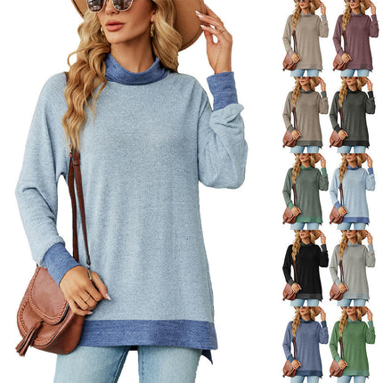 Women's Turtle Neck Long Sleeve Tops T Shirts Split Casual Loose Tops