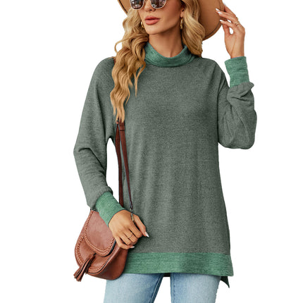 Women's Turtle Neck Long Sleeve Tops T Shirts Split Casual Loose Tops