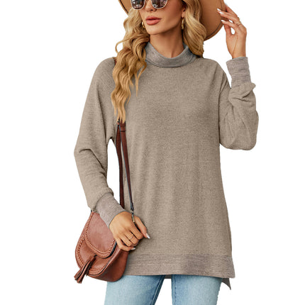 Women's Turtle Neck Long Sleeve Tops T Shirts Split Casual Loose Tops