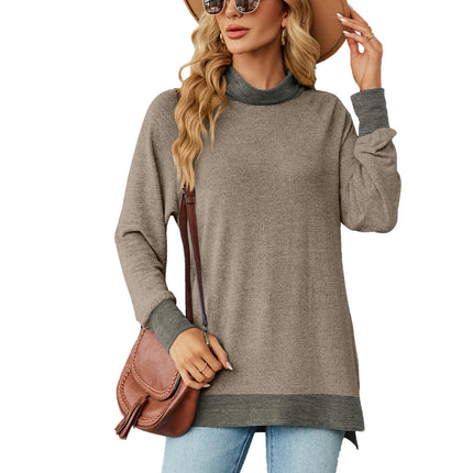 Women's Turtle Neck Long Sleeve Tops T Shirts Split Casual Loose Tops