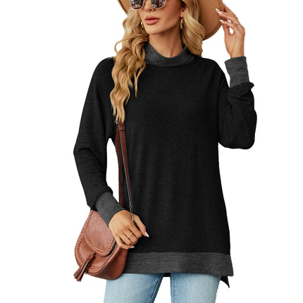 Women's Turtle Neck Long Sleeve Tops T Shirts Split Casual Loose Tops