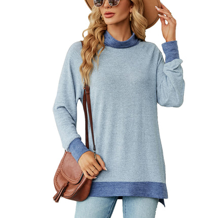 Women's Turtle Neck Long Sleeve Tops T Shirts Split Casual Loose Tops