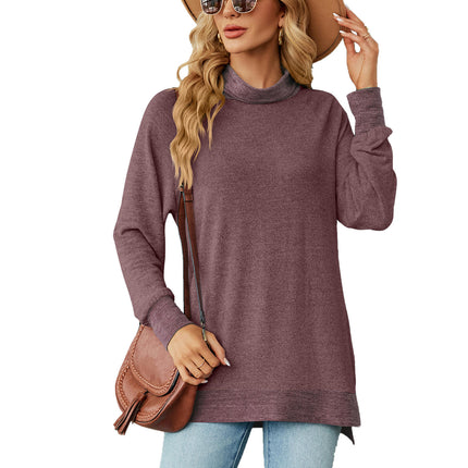 Women's Turtle Neck Long Sleeve Tops T Shirts Split Casual Loose Tops