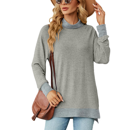 Women's Turtle Neck Long Sleeve Tops T Shirts Split Casual Loose Tops