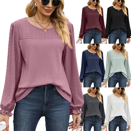 Women's Puff Long Sleeve Tunic Tops Crew Neck Casual Loose T-Shirts