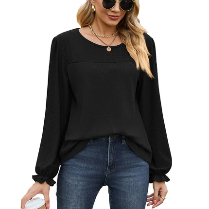 Women's Puff Long Sleeve Tunic Tops Crew Neck Casual Loose T-Shirts