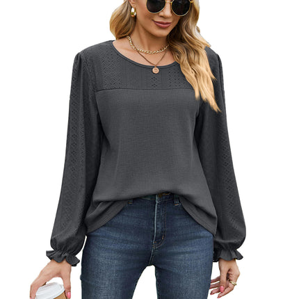 Women's Puff Long Sleeve Tunic Tops Crew Neck Casual Loose T-Shirts