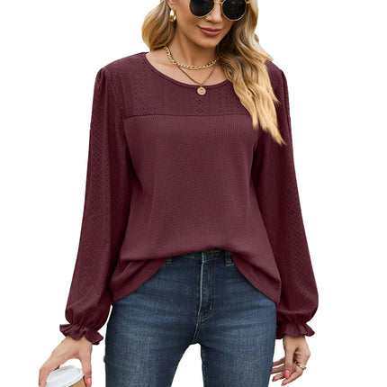 Women's Puff Long Sleeve Tunic Tops Crew Neck Casual Loose T-Shirts