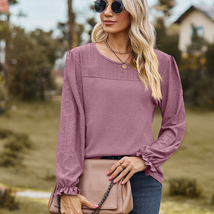 Women's Puff Long Sleeve Tunic Tops Crew Neck Casual Loose T-Shirts