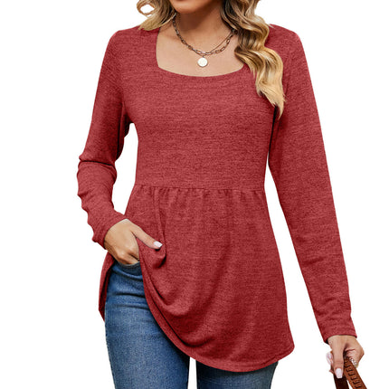 Women's Long Sleeve Tunic Tops Casual Square Neck Shirt