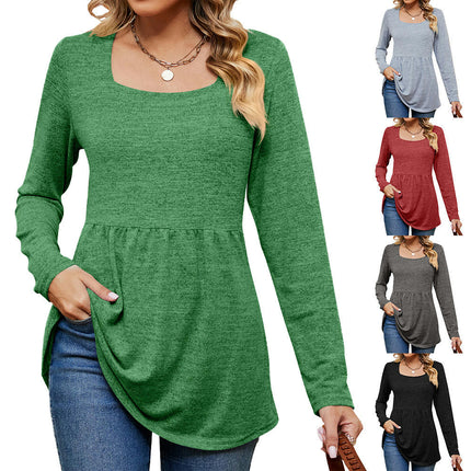 Women's Long Sleeve Tunic Tops Casual Square Neck Shirt