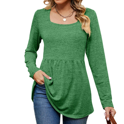 Women's Long Sleeve Tunic Tops Casual Square Neck Shirt