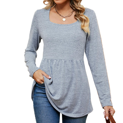 Women's Long Sleeve Tunic Tops Casual Square Neck Shirt