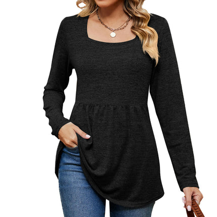 Women's Long Sleeve Tunic Tops Casual Square Neck Shirt