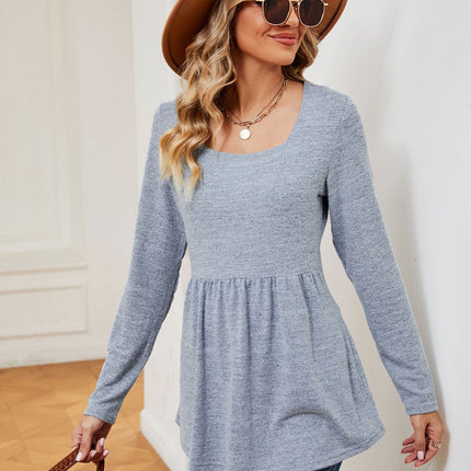 Women's Long Sleeve Tunic Tops Casual Square Neck Shirt