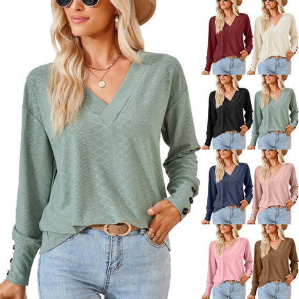 Women's V Neck Long Sleeve Shirts Button Down Tunic Blouses Tops