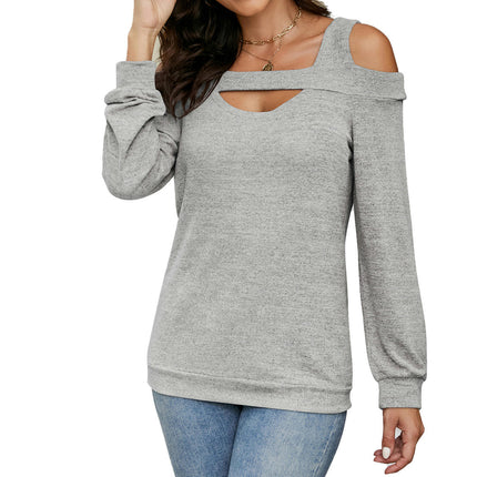 Women Cold Shoulder T-Shirt Long Sleeve Square Neck Casual Tops