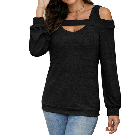 Women Cold Shoulder T-Shirt Long Sleeve Square Neck Casual Tops