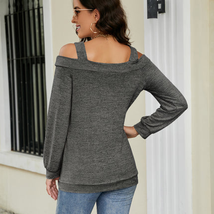 Women Cold Shoulder T-Shirt Long Sleeve Square Neck Casual Tops