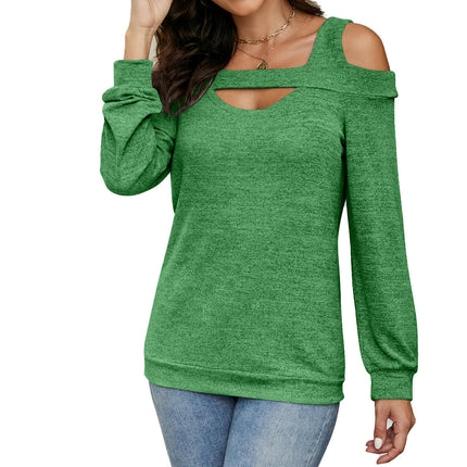 Women Cold Shoulder T-Shirt Long Sleeve Square Neck Casual Tops