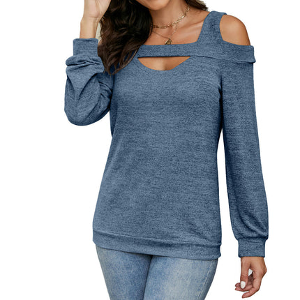 Women Cold Shoulder T-Shirt Long Sleeve Square Neck Casual Tops