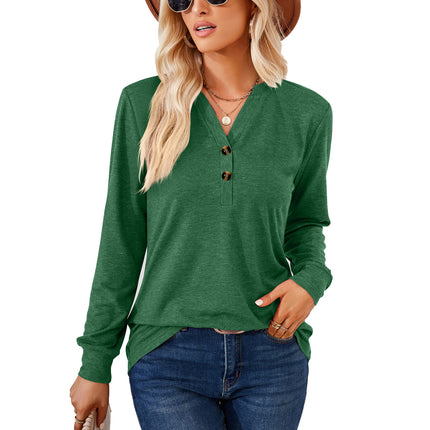 Women's Long Sleeve Tops Pullover with Buttons Down Casual Loose Fit V-Neck Tunics