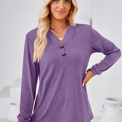 Women's Long Sleeve Tops Pullover with Buttons Down Casual Loose Fit V-Neck Tunics